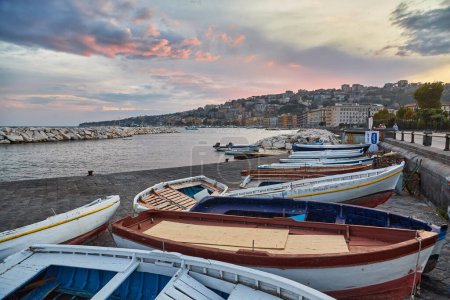 Foto de Row boats along the coast of Naples, Campania, Italy - Imagen libre de derechos