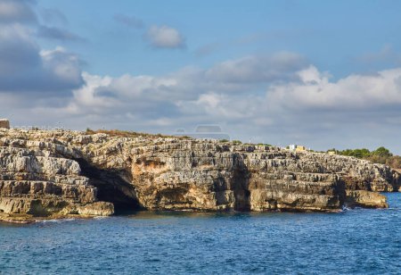 Photo for Spectacular spring cityscape of Polignano a Mare town, Puglia region, Italy, Europe. Colorful evening seascape of Adriatic sea. Traveling concept background. - Royalty Free Image
