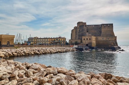 Photo for Naples, Italy - October 24, 2019: Bridge leading to the seaside castle Castel dell'Ovo in Napoli, Italy - Royalty Free Image