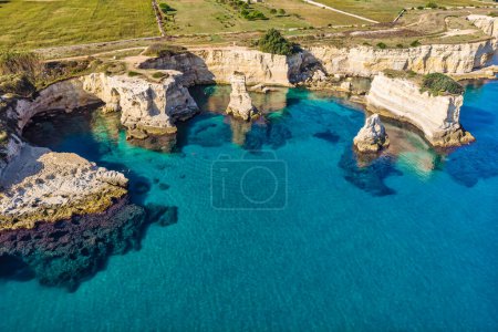 Photo for Aerial drone panorama view of the coast line and beach of elba close to Sant'Andrea, Italy - Royalty Free Image