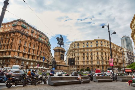 Photo for Naples, Italy - October 25, 2019: Generic architecture and street view in the city center of Naples, Campania, Italy. Corso Umberto I and Piazza Giovanni Bovio. - Royalty Free Image