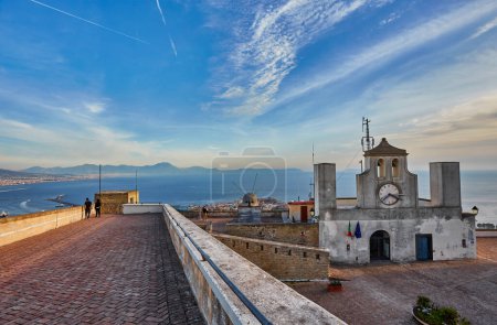 Photo for Castel Sant'Elmo, medieval fortress located on Vomero Hill, Naples, Italy. The castle is adjacent to the Certosa di San Martino, from the top a panoramic view of the city - Royalty Free Image