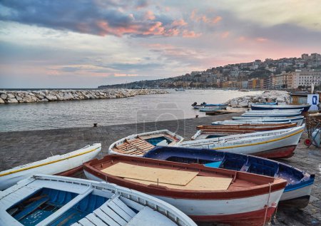 Photo for Row boats along the coast of Naples, Campania, Italy - Royalty Free Image