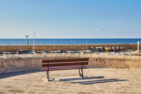 Photo for Bench overlooking the Mediterranean coast, in Italy - Royalty Free Image