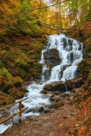 Téléchargez les photos : Belle cascade Shipot dans la forêt d'automne des Carpates - en image libre de droit
