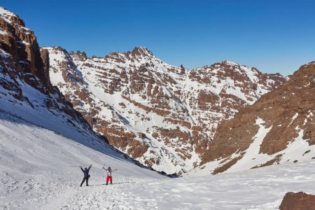 Photo for Hiking to the summit of Jebel Toubkal, highest mountain of Morocco. - Royalty Free Image