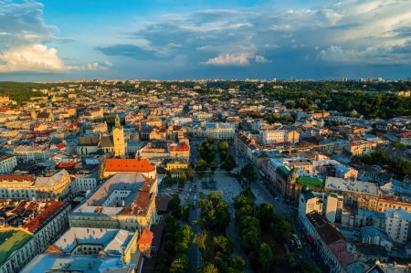 Photo for Panoramic summer view from drone on historical center of Lviv city, Ukraine - Royalty Free Image