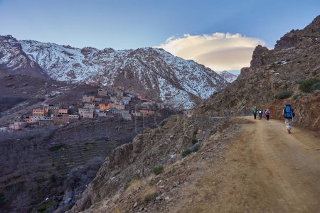 Photo for Hiking to the summit of Jebel Toubkal, highest mountain of Morocco. - Royalty Free Image