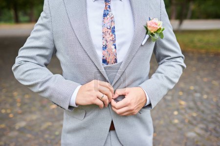 Téléchargez les photos : Le marié en costume et une cravate pour une promenade - en image libre de droit