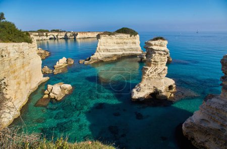 Photo for Beautiful sea scenery in Puglia. Italy. Torre di Sant Andrea - famous beach with rock formations near Otranto town - Royalty Free Image
