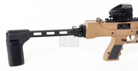 Photo for Folding pistol brace on machine pistol. - Royalty Free Image