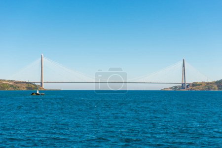 Yavuz sultan selim bridge on Bosphorus in Istanbul, Turkey. Bridge sea landscape