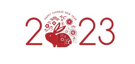 Ilustración de Chinese New Year 2023 year of the rabbit - Chinese zodiac symbol, Lunar new year concept, modern red and white background design. - Imagen libre de derechos