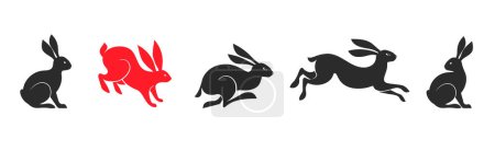 Ilustración de Colección de conejos, conejos ilustraciones. El año nuevo chino 2023 año del conejo - el juego del símbolo tradicional chino del zodíaco, las ilustraciones, los elementos artísticos. concepto de año nuevo lunar, vector moderno - Imagen libre de derechos