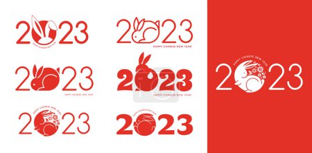 Chinese New Year 2023 year of the rabbit - Chinese zodiac symbol, Lunar new year concept, modern red and white background design.