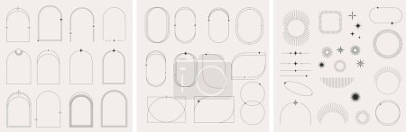 Modern Minimalist Aesthetic linear frames, arcs, stars and elements. Vector collection