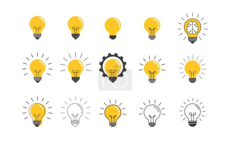 Collection of light bulbs, logos, element and symbols. Vector illustration