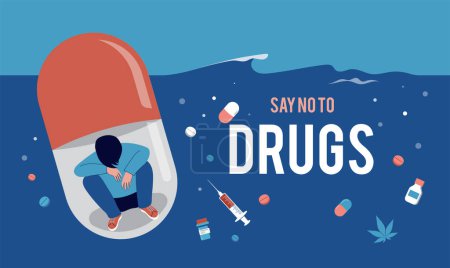 Pas de drogue, concept design. Journée internationale contre l'abus de drogues illustration, bannière. Illustration vectorielle
