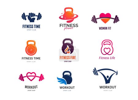 Illustration for Fitness, gym studio, sport club, personal trainer vector logo collection. Vector design - Royalty Free Image