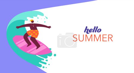 Illustration for Summer background, summer fun poster, banner with surfing man - Royalty Free Image