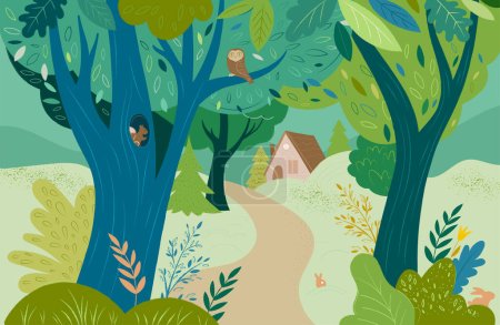 Illustration for Fairy tale forest hand drawn illustration. Vector design - Royalty Free Image