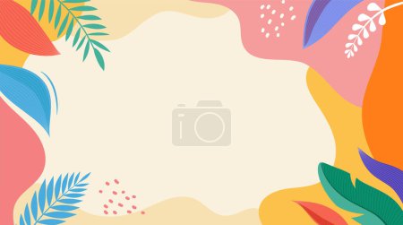 Illustration for Colorful summer background - horizontal layout banner design. Tropical leaves template for poster, flyer or greeting card. Vector illustration. - Royalty Free Image