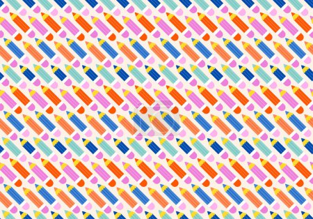 Illustration for Vibrant Color Back To School background, seamless pattern with pens and pencils. Vector illustration - Royalty Free Image
