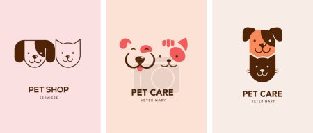 Ilustración de Estilo moderno mascotas logotipos, iconos. Perro, gato vector ilustraciones y símbolos - Imagen libre de derechos