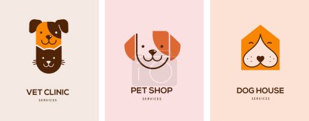 Téléchargez les illustrations : Logos animaux de compagnie de style moderne, icônes. Illustrations et symboles pour chiens, chats et vecteurs - en licence libre de droit