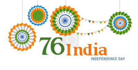 Illustration for India Independence day, banner, poster and greeting card. 76 Year Anniversary Independence Day Logo. Vector design - Royalty Free Image