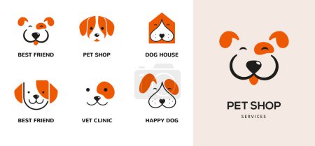 Téléchargez les illustrations : Logos animaux de compagnie de style moderne, icônes. Illustrations et symboles pour chiens, chats et vecteurs - en licence libre de droit