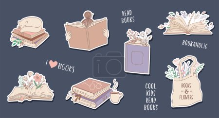 Illustration for Hand drawn pastel colors books illustrations, stickers, prints, logos. Post and story concept design. Vector art and illustrations - Royalty Free Image