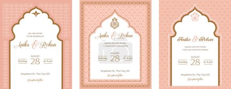 Indian Wedding Invitation and Save the date templates set. Exotic wedding theme with Indian patterns. Vector illustration