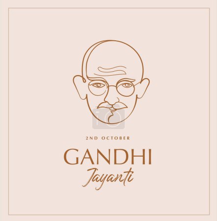 Illustration for Gandhi Jayanti hand drawn linear poster and banner background. Mahatma Gandhi vector line art illustration. - Royalty Free Image