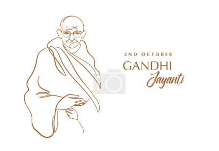 Gandhi Jayanti hand drawn linear poster and banner background. Mahatma Gandhi vector line art illustration.