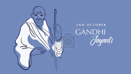 Téléchargez les illustrations : Gandhi Jayanti affiche linéaire dessinée à la main et fond de bannière. Mahatma Gandhi vecteur ligne illustration d'art. - en licence libre de droit