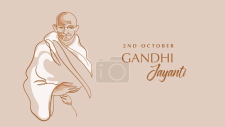 Ilustración de Gandhi Jayanti dibujado a mano cartel lineal y fondo de la bandera. Mahatma Gandhi vector línea ilustración de arte. - Imagen libre de derechos