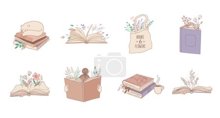 Illustration for Hand drawn pastel colors books illustrations, prints, logos. Post and story concept design. Vector art and illustrations - Royalty Free Image
