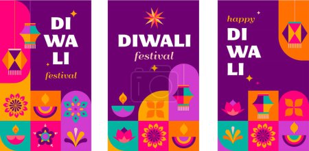 Téléchargez les photos : Joyeux Diwali, fête de la lumière. Design minimaliste géométrique moderne. Affiche, bannière et modèle de médias sociaux. Conception de concept vectoriel - en image libre de droit