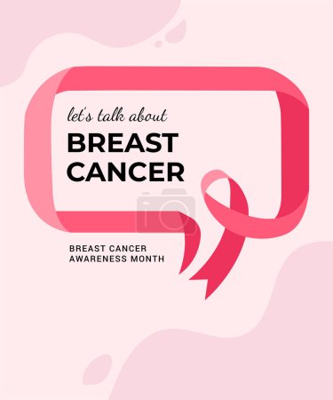 Illustration for Breast Cancer Awareness Month with pink ribbon, speech bubble symbol. October is Breast Cancer Awareness Month. Vector concept illustration - Royalty Free Image