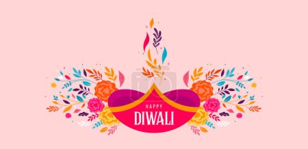 Téléchargez les illustrations : Joyeux Diwali, fête de la lumière. Design minimaliste moderne. Affiche, bannière et modèle de médias sociaux. Conception de concept vectoriel - en licence libre de droit