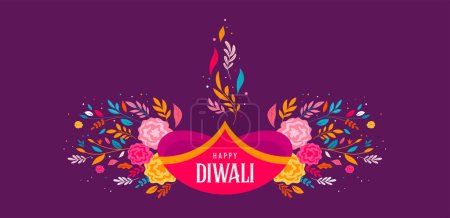 Ilustración de Feliz Diwali, festival de la luz. Diseño minimalista moderno. Póster, banner y plantilla de redes sociales. Diseño del concepto vectorial - Imagen libre de derechos