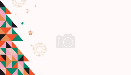 Ilustración de Árbol de Navidad en estilo geométrico minimalista moderno. Ilustración colorida en estilo de dibujos animados de vector plano. Árbol de Navidad con motivos geométricos, estrellas y elementos abstractos - Imagen libre de derechos