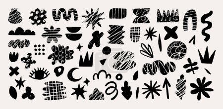 Illustration for Hand drawn naive, bizarre abstract geometric shapes and forms. Modern contemporary figures, various organic shapes and doodle objects and graphic elements. Vector illustrations collection - Royalty Free Image