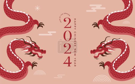 Ilustración de Año Nuevo Lunar fondo, bandera, Año Nuevo Chino 2024, Año del Dragón. Estilo moderno minimalista tradicional. Diseño del concepto vectorial - Imagen libre de derechos