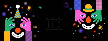 Happy Carnival, colorful geometric background with splashes, speech bubbles, masks and confetti. Vector design