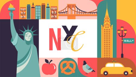 Illustration for New York City, USA illustration, background, poster and banner design. Geometrical modern style concept vector illustration - Royalty Free Image