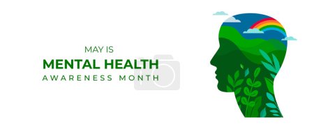 Illustration for Mental Health Awareness Month. Raising awareness of depression campaign. Abstract head profile concept design and vector illustration - Royalty Free Image