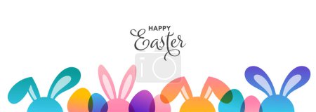Téléchargez les illustrations : Conception moderne et colorée de lapins de Pâques. Joyeux fond de Pâques avec des lapins et des œufs de Pâques, illustration vectorielle minimale - en licence libre de droit