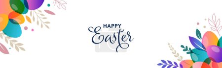 Ilustración de Diseño moderno concepto de Pascua colorido. Feliz Pascua con elementos florales y huevos de Pascua, mínima ilustración vectorial - Imagen libre de derechos